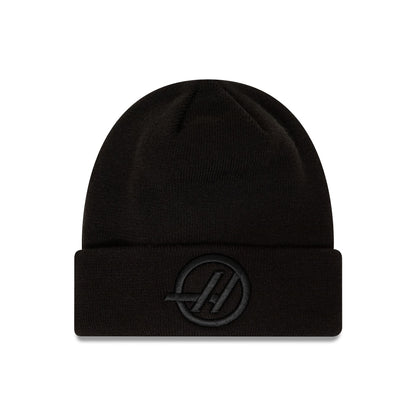 This is a Haas Formula 1 Essential Black Cuff Knit Beanie Hat 1