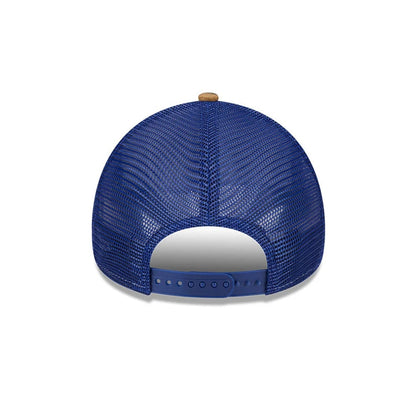 Pictured is this MLB Realtree Camo LA Dodgers 9FORTY A-Frame Trucker Adjustable cap in dark blue. 7