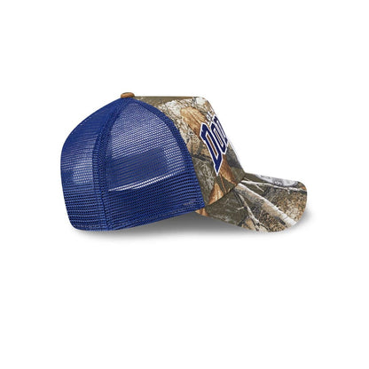 Pictured is this MLB Realtree Camo LA Dodgers 9FORTY A-Frame Trucker Adjustable cap in dark blue. 6