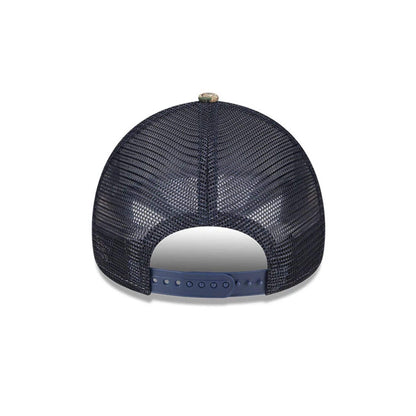 Pictured is this MLB Realtree Camo New York Yankees 9FORTY A-Frame Trucker Adjustable cap in navy. 5