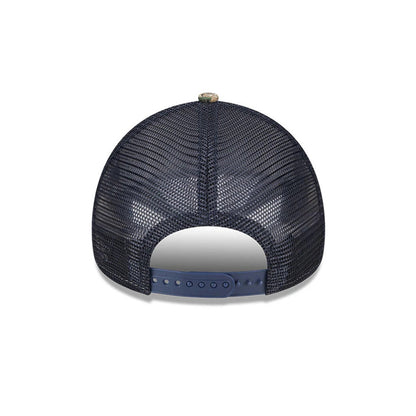 Pictured is this MLB Realtree Camo New York Yankees 9FORTY A-Frame Trucker Adjustable cap in navy. 5