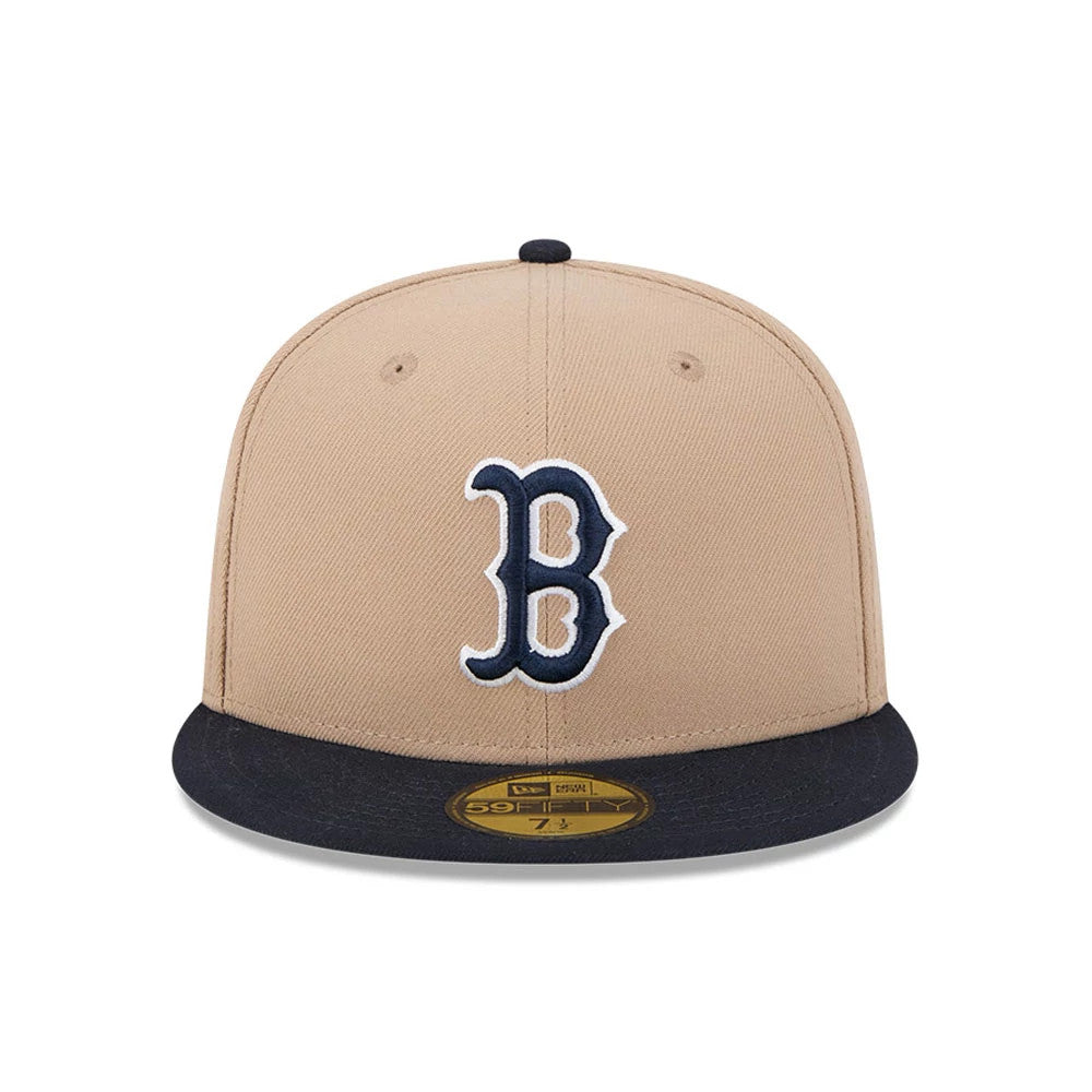 Pictured is this MLB Evergreen Boston Red Sox 59FIFTY Fitted cap in light beige. 3