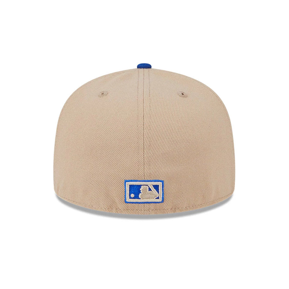 Pictured is this MLB Evergreen Atlanta Braves 59FIFTY Fitted cap in light beige. 7