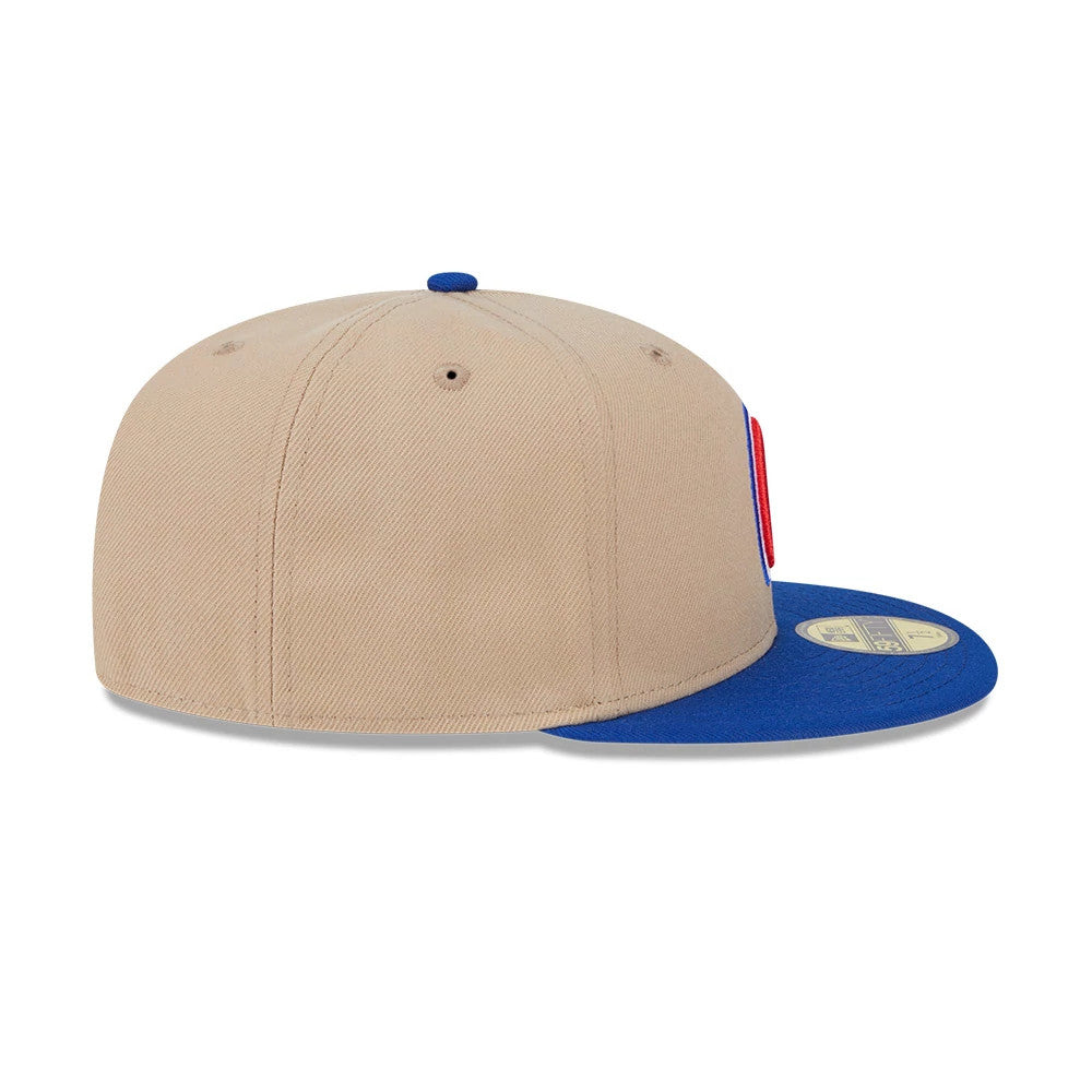 Pictured is this MLB Evergreen Atlanta Braves 59FIFTY Fitted cap in light beige. 6