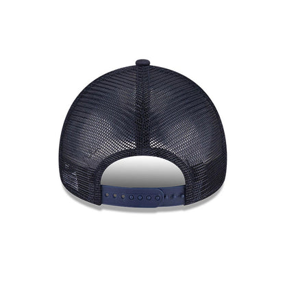 Detroit Tigers MLB Evergreen Navy New Era 9FORTY A-Frame Adjustable Cap, rear view with a navy mesh design and a snap closure, showing the structured A-Frame shape and rounded top button.