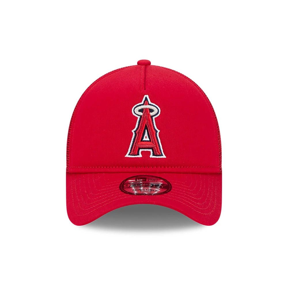 Pictured is this MLB Evergreen LA Angels 9FORTY A-Frame cap in red. 2