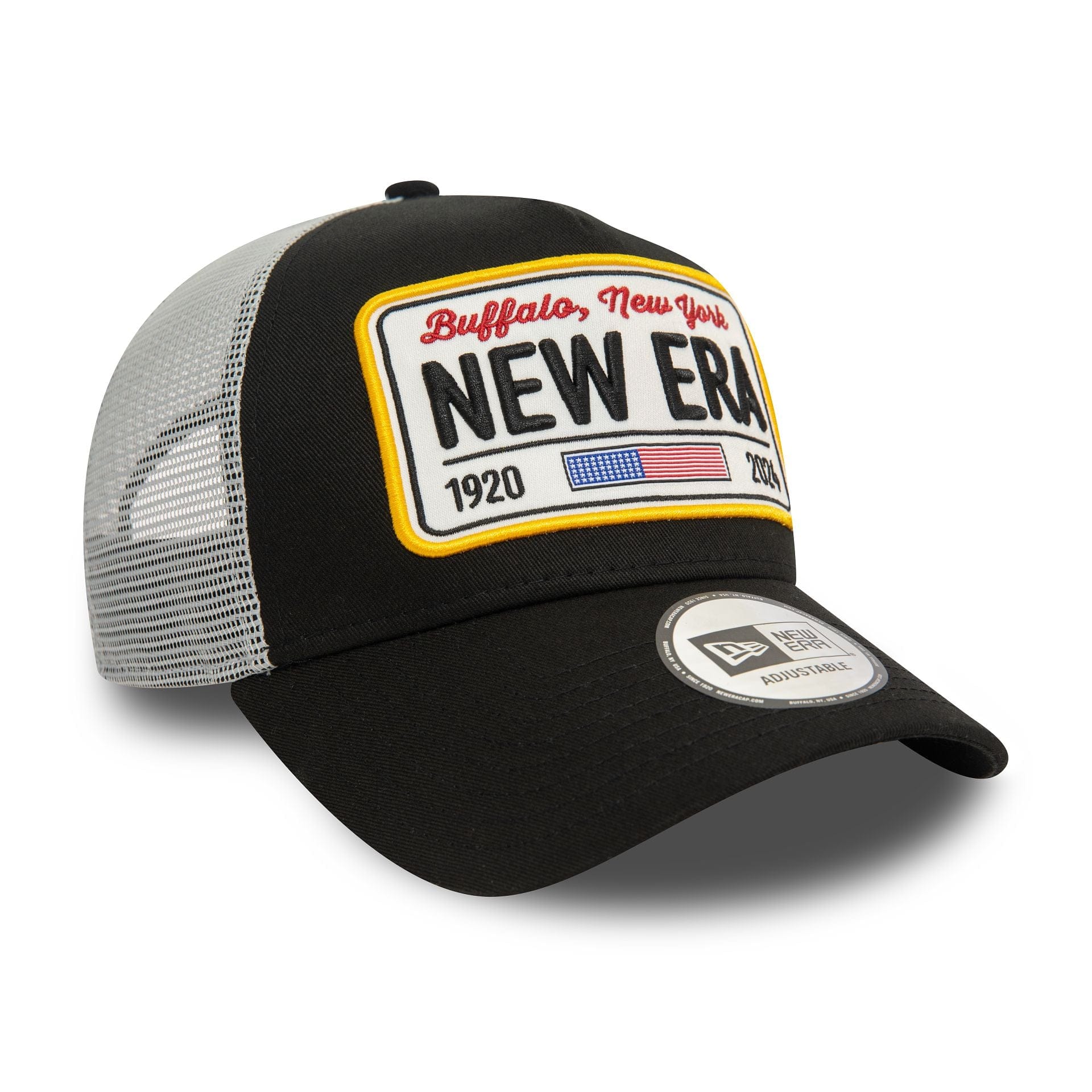 Pictured is this New Era Patch 9FORTY E-Frame Adjustable Tucker cap in Black. 3