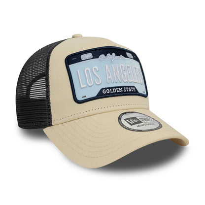 Pictured is this New Era Patch 9FORTY A-Frame Adjustable Tucker cap in Beige. 3