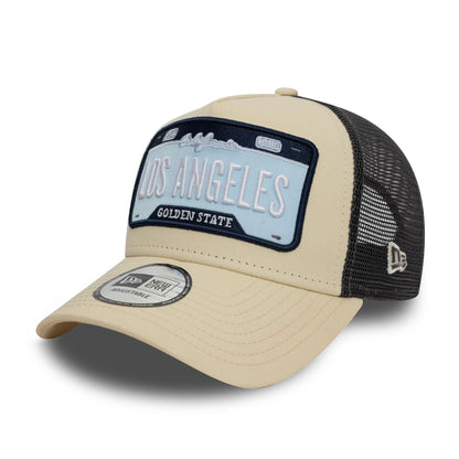 Pictured is this New Era Patch 9FORTY A-Frame Adjustable Tucker cap in Beige. 1