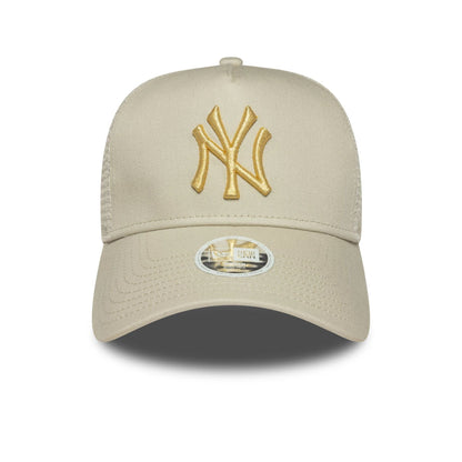 This is a New York Yankees Womens Metallic Cream 9FORTY E-Frame Adjustable Trucker Cap 2