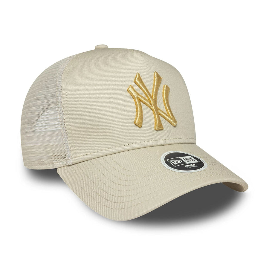 This is a New York Yankees Womens Metallic Cream 9FORTY E-Frame Adjustable Trucker Cap 3