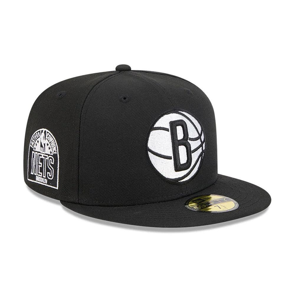 Pictured is this NBA Evergreen Brooklyn Nets 59FIFTY Fitted cap in black. 1