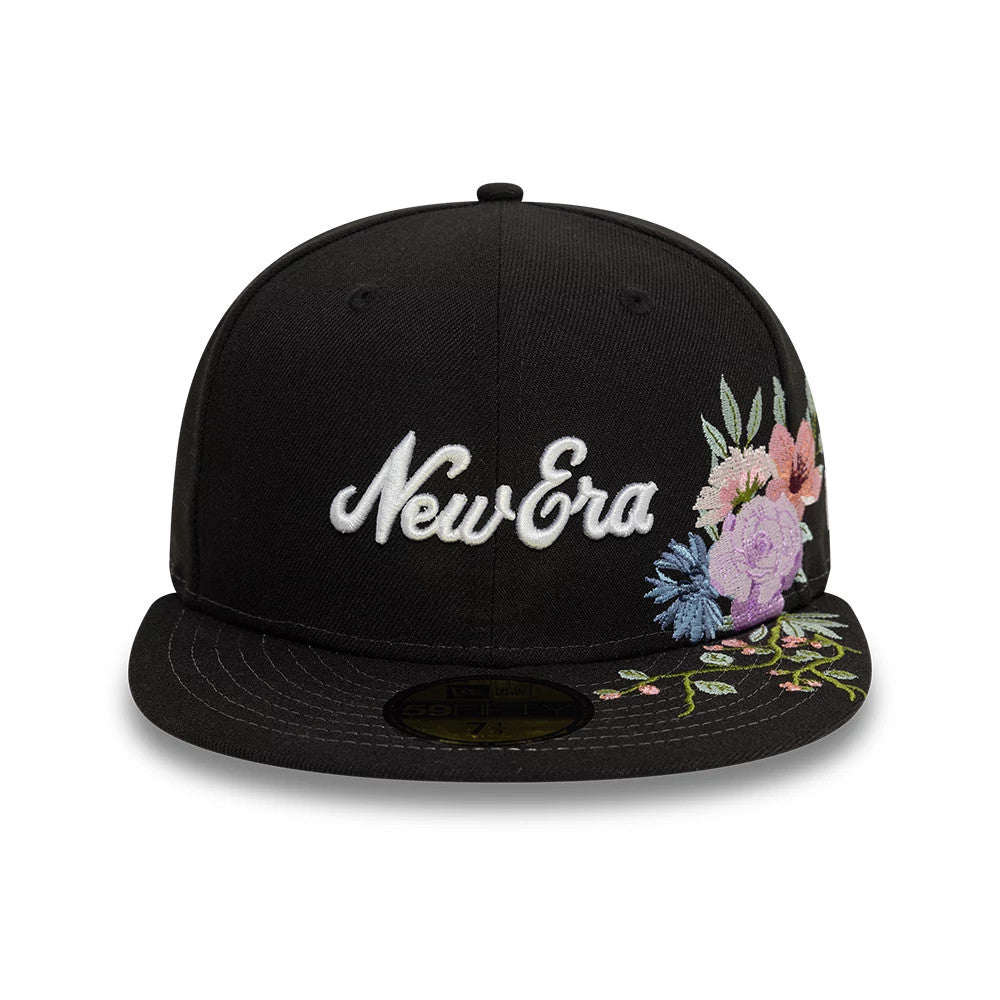 Pictured is this New Era Floral Emblem Black 59FIFTY Fitted Cap 3