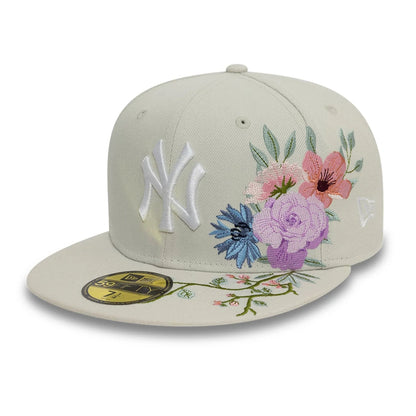 Pictured is this New York Yankees MLB Floral Light Beige 59FIFTY Fitted Cap 1