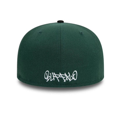 This is a New Era Front Script 59FIFTY Fitted Cap in dark green & black. 2