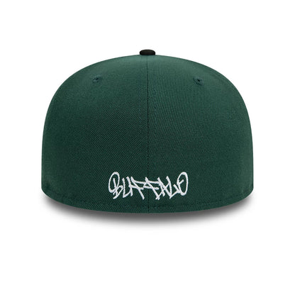 This is a New Era Front Script 59FIFTY Fitted Cap in dark green & black. 2