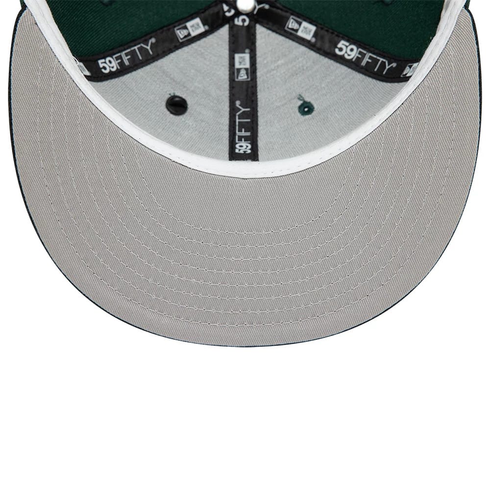 This is a New Era Front Script 59FIFTY Fitted Cap in dark green & black. 6