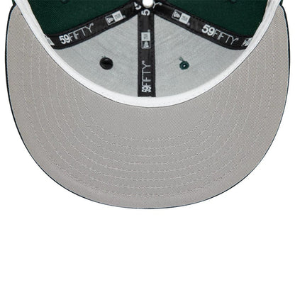 This is a New Era Front Script 59FIFTY Fitted Cap in dark green & black. 6