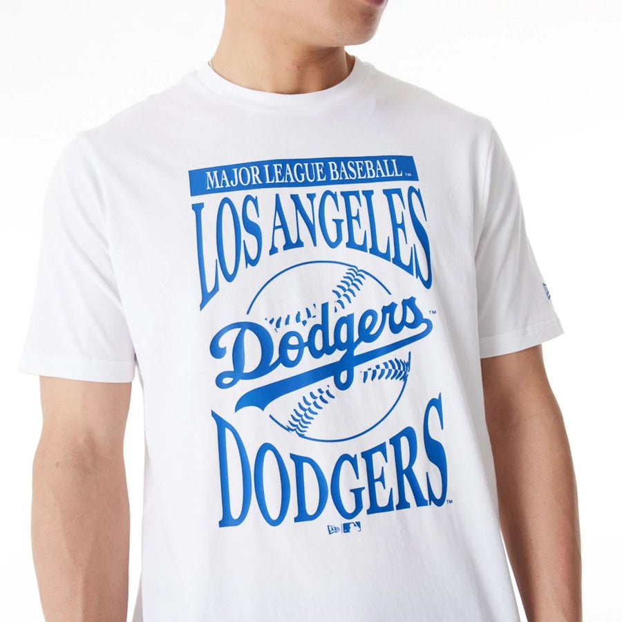 The Male model is wearing LA Dodgers MLB Baseball Stack White T-Shirt 6