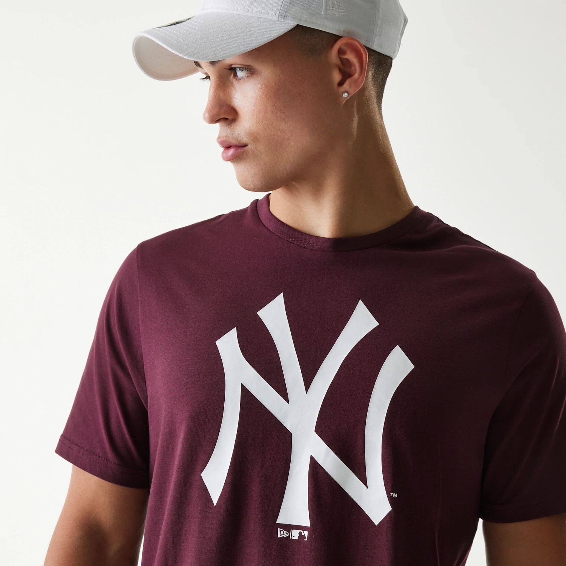 The Male model is wearing New York Yankees MLB Regular Dark Purple T-Shirt 3