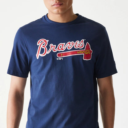 The Male model is wearing Atlanta Braves MLB Regular Dark Blue T-Shirt 4
