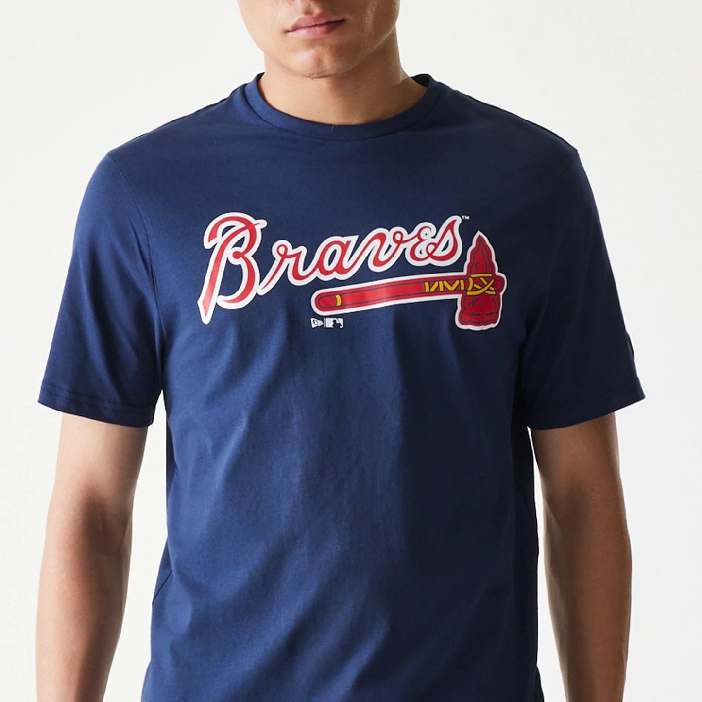 The Male model is wearing Atlanta Braves MLB Regular Dark Blue T-Shirt 4