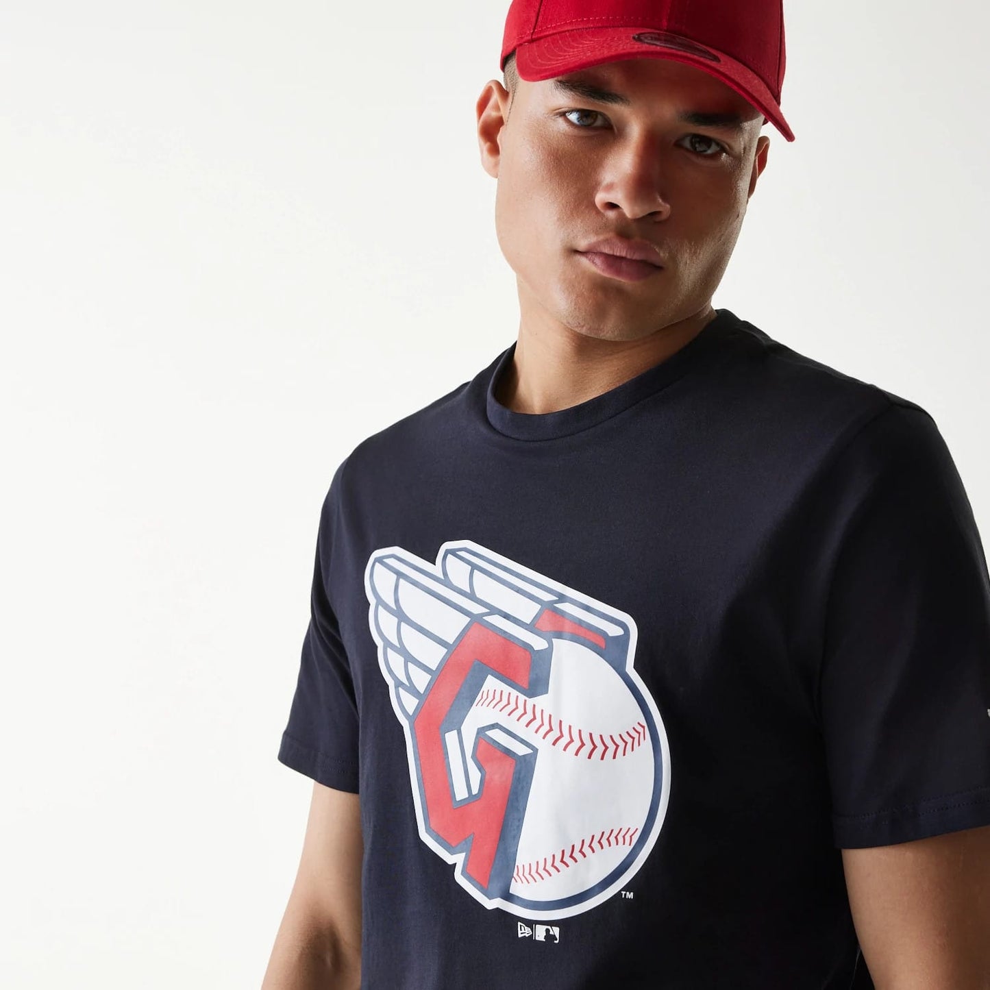 The Male model is wearing Cleveland Guardians MLB Regular Navy T-Shirt 3