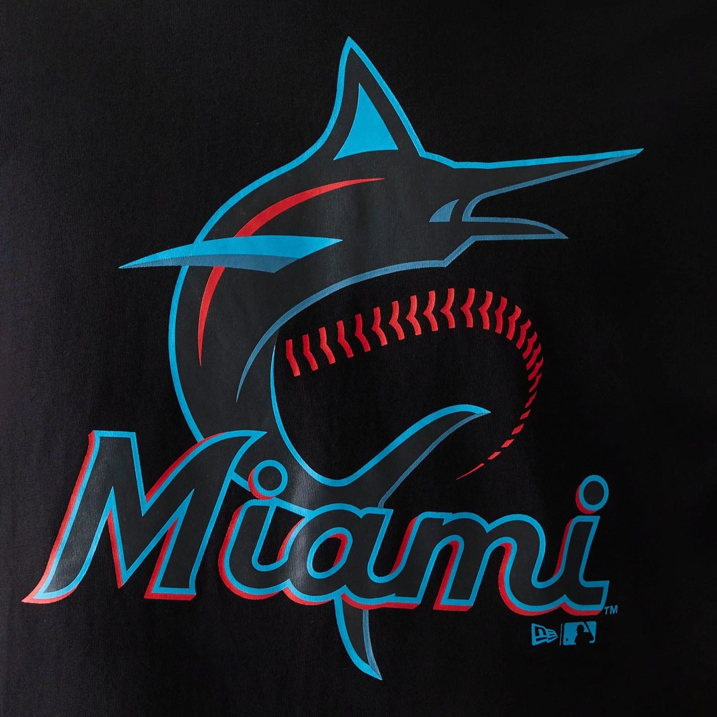 The Male model is wearing Miami Marlins MLB Regular Black T-Shirt 4