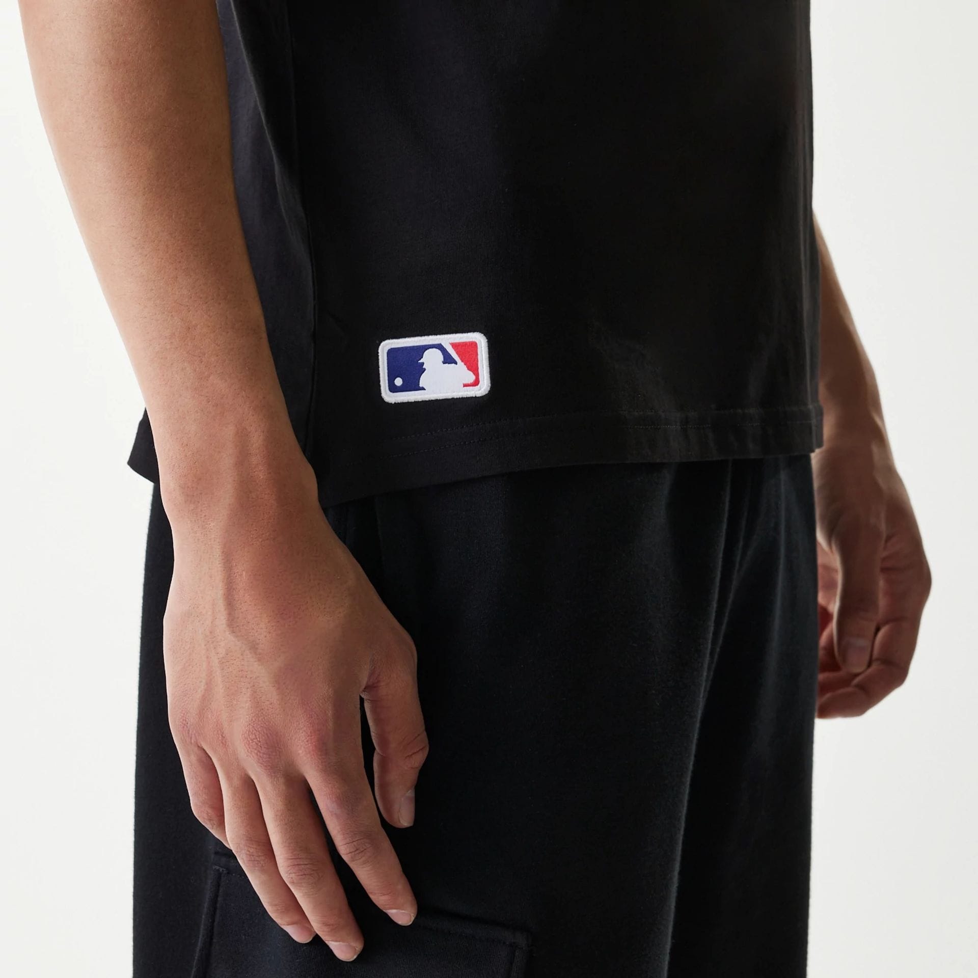 The Male model is wearing Miami Marlins MLB Regular Black T-Shirt 6