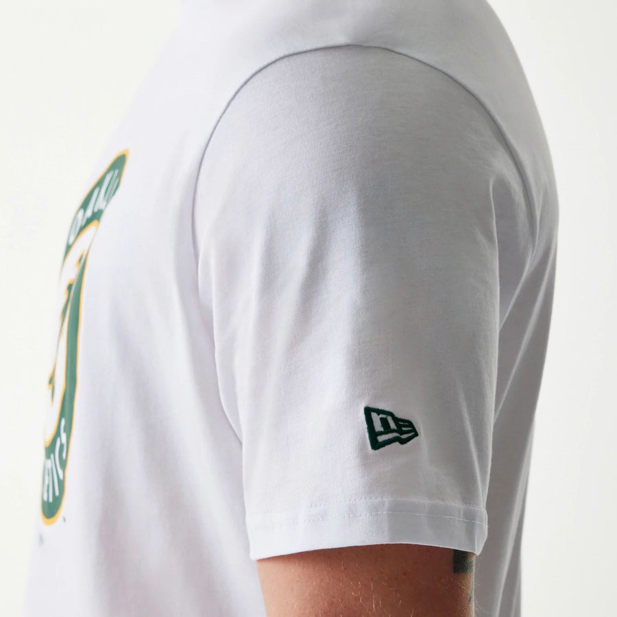 The Male model is wearing Oakland Athletics MLB Regular White T-Shirt 5