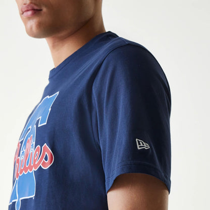 The Male model is wearing Philadelphia Phillies MLB Regular Dark Blue T-Shirt 4