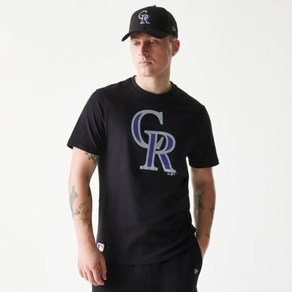 The Male model is wearing Colorado Rockies MLB Regular Black T-Shirt 1