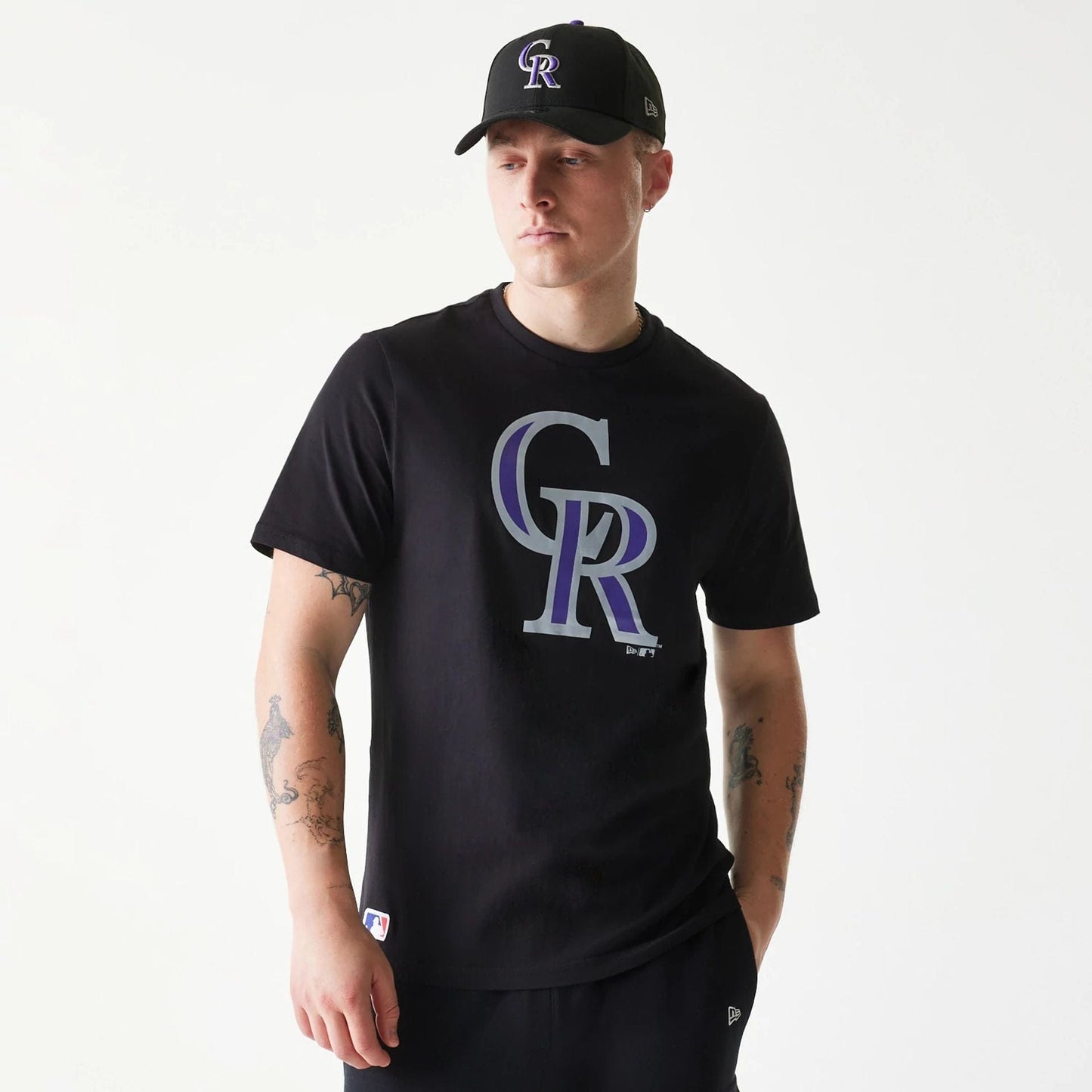 The Male model is wearing Colorado Rockies MLB Regular Black T-Shirt 3
