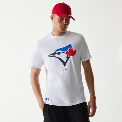 The Male model is wearing Toronto Blue Jays MLB Regular White T-Shirt 1