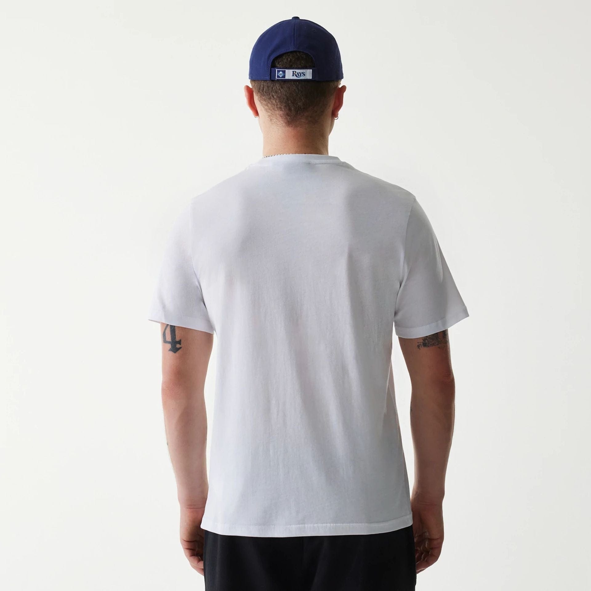 The Male model is wearing Tampa Bay Rays MLB Regular White T-Shirt 2