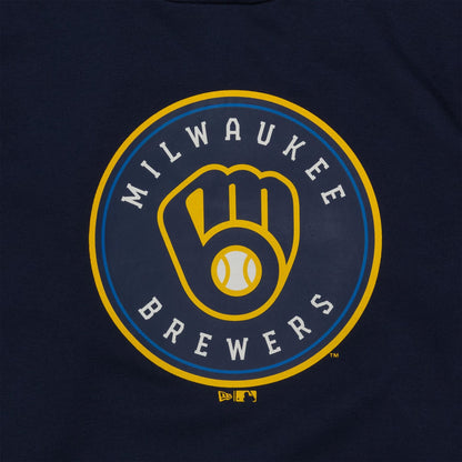 The Male model is wearing Milwaukee Brewers MLB Regular Dark Blue Pullover Hoodie 3