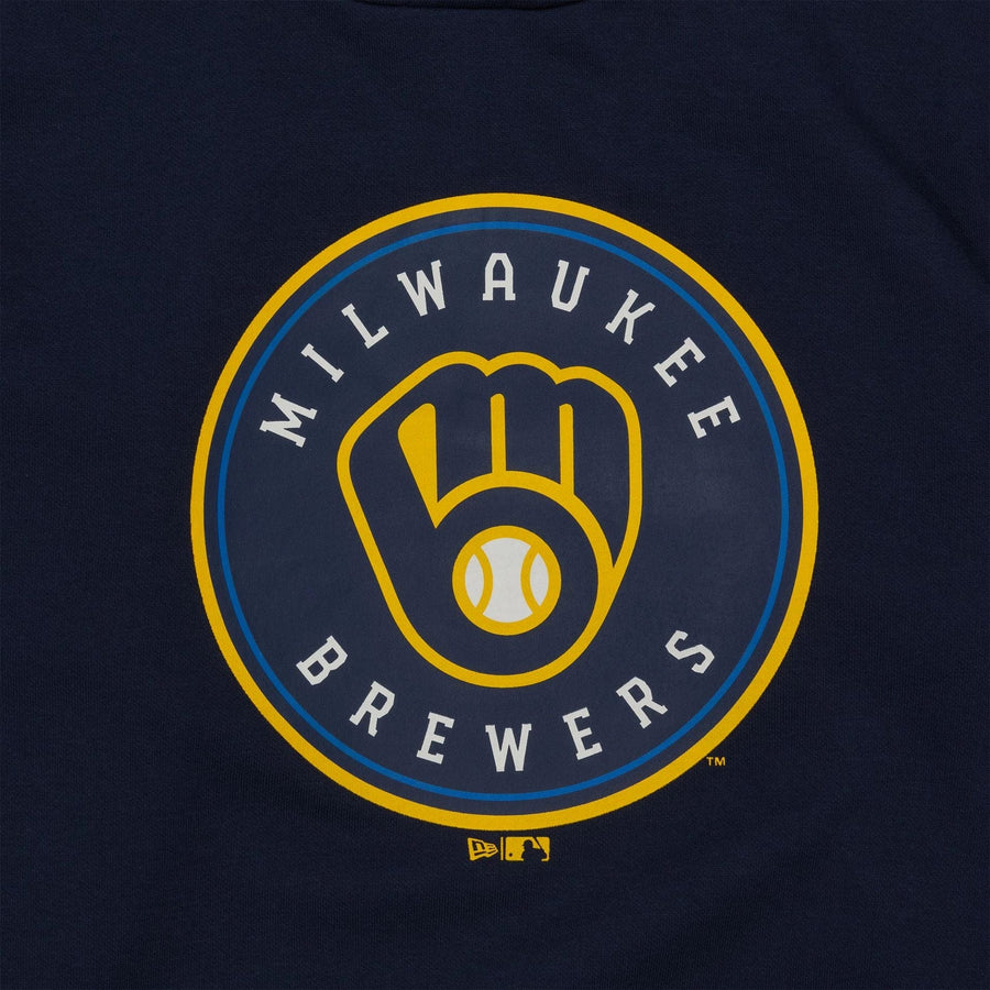 The Male model is wearing Milwaukee Brewers MLB Regular Dark Blue Pullover Hoodie 3