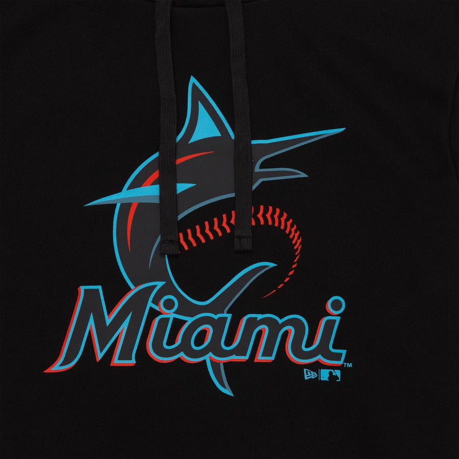 The Male model is wearing Miami Marlins MLB Regular Black Pullover Hoodie 3