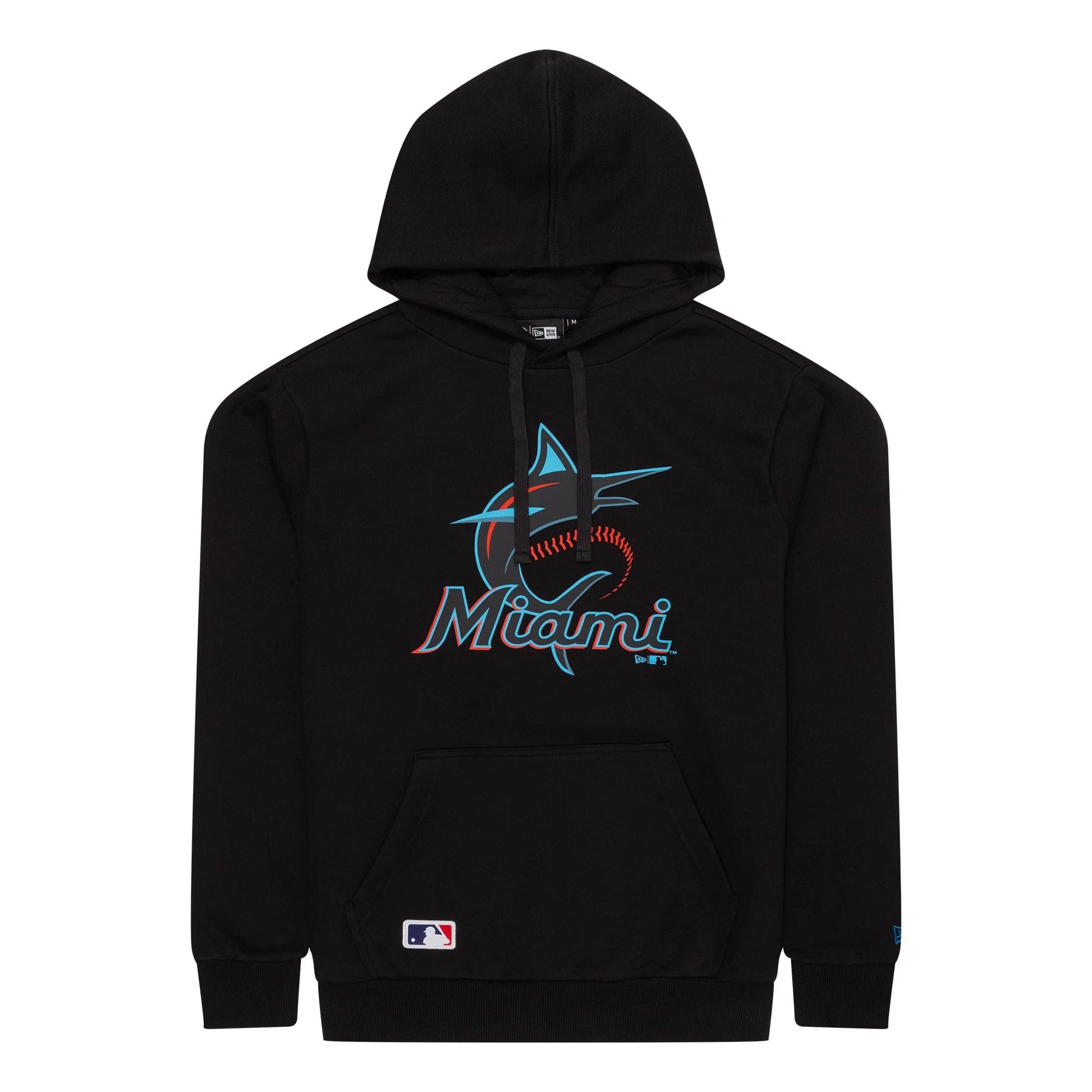 The Male model is wearing Miami Marlins MLB Regular Black Pullover Hoodie 1