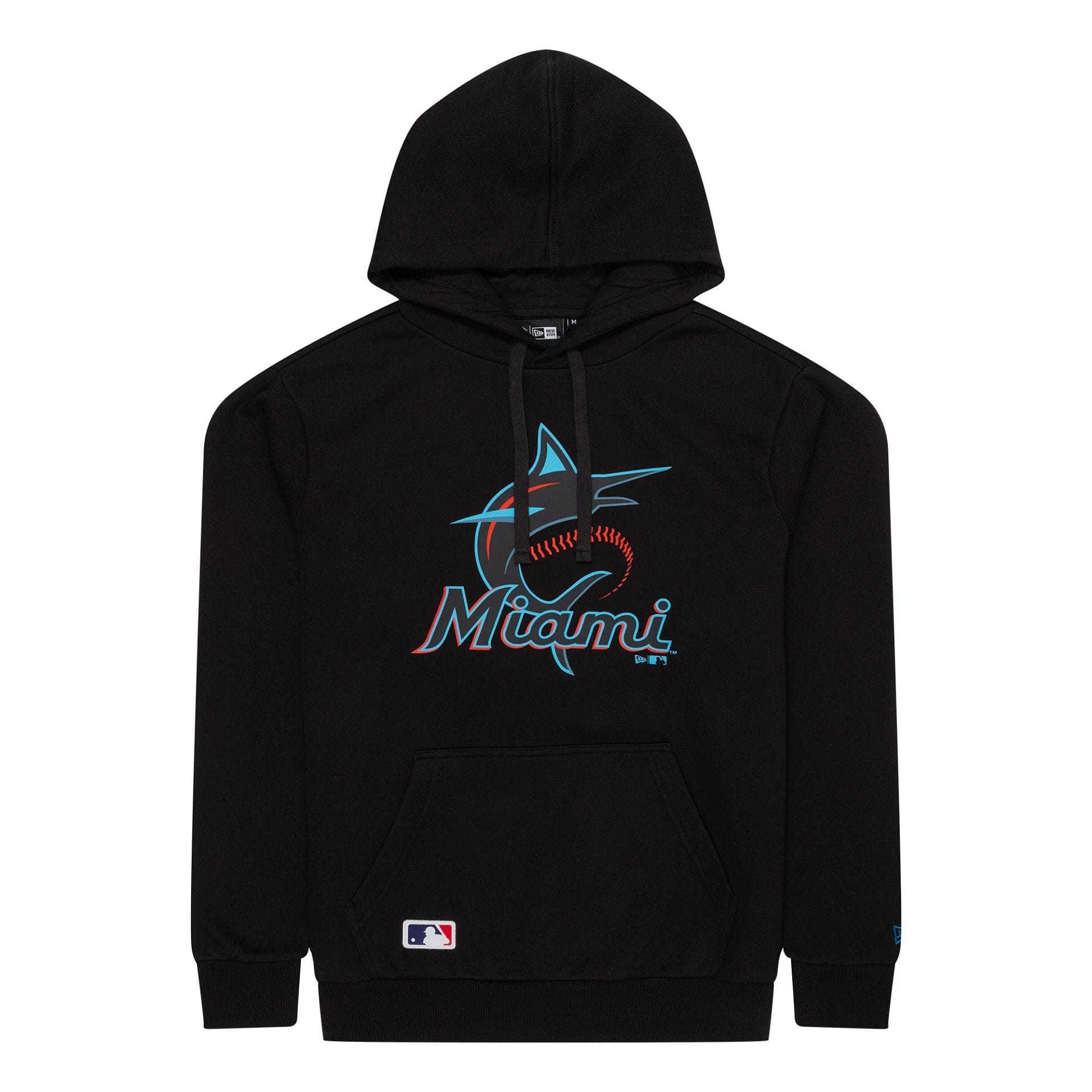 The Male model is wearing Miami Marlins MLB Regular Black Pullover Hoodie 1
