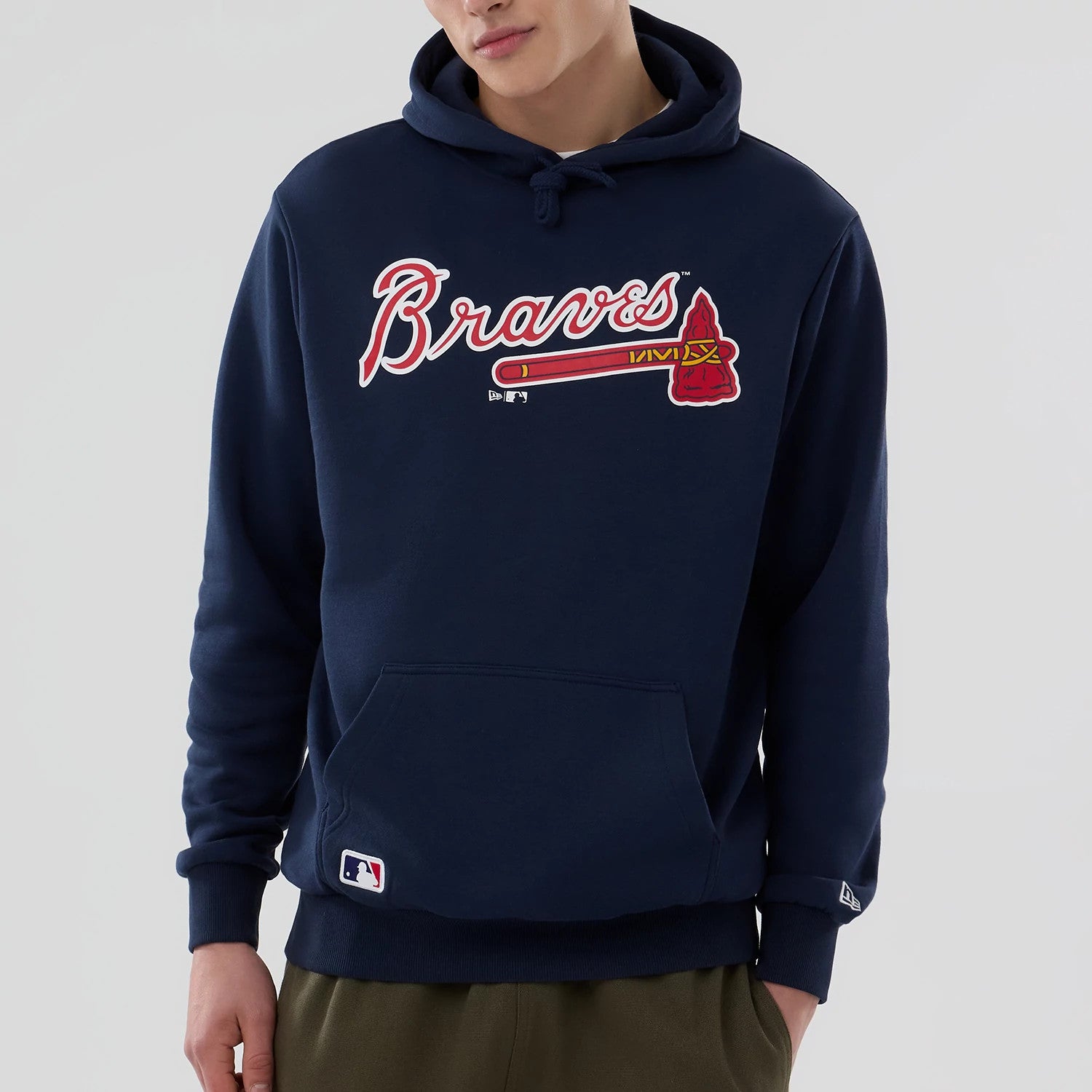 The Male model is wearing Atlanta Braves MLB Dark Blue Pullover Hoodie 4