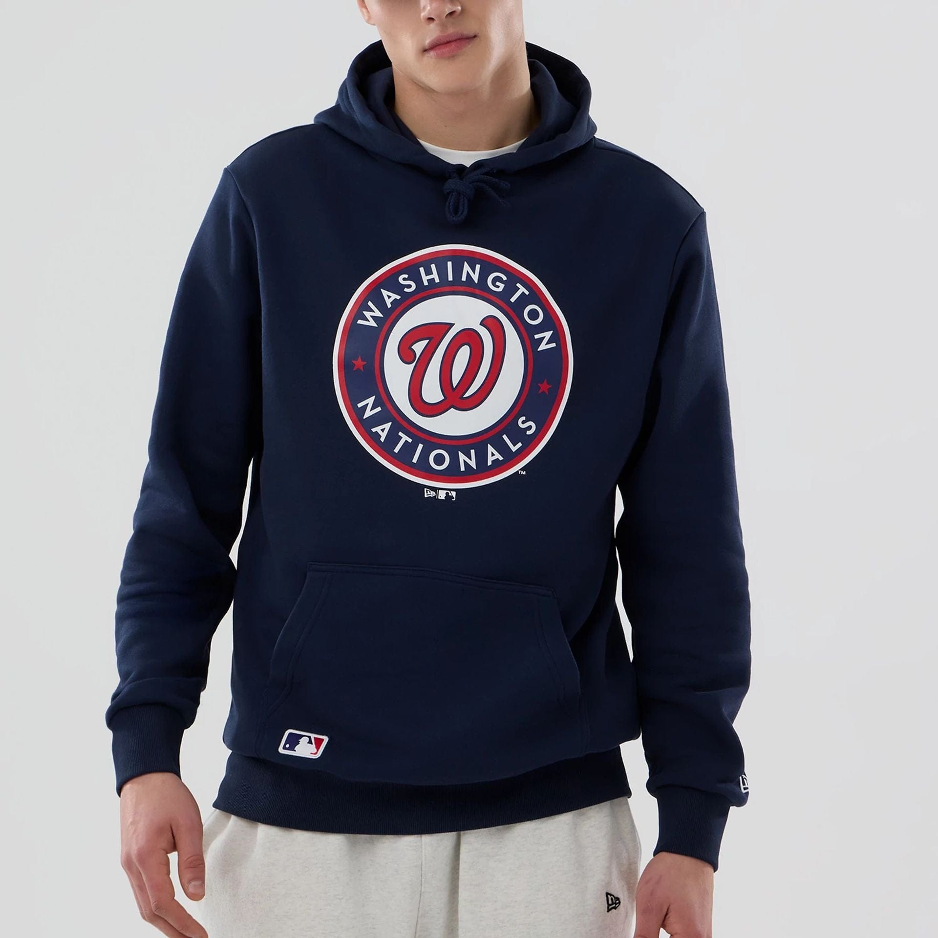 The Male model is wearing Washington Nationals MLB Dark Blue Pullover Hoodie 2