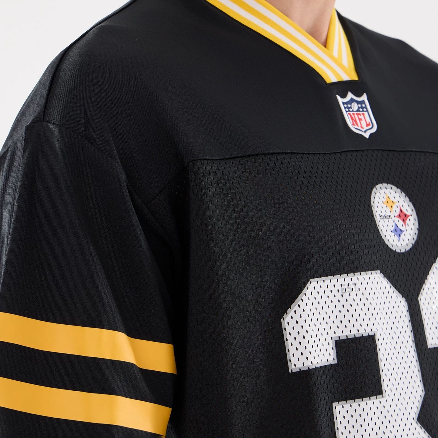 The Male model is wearing Pittsburgh Steelers NFL Mesh Black Mesh Jersey 3
