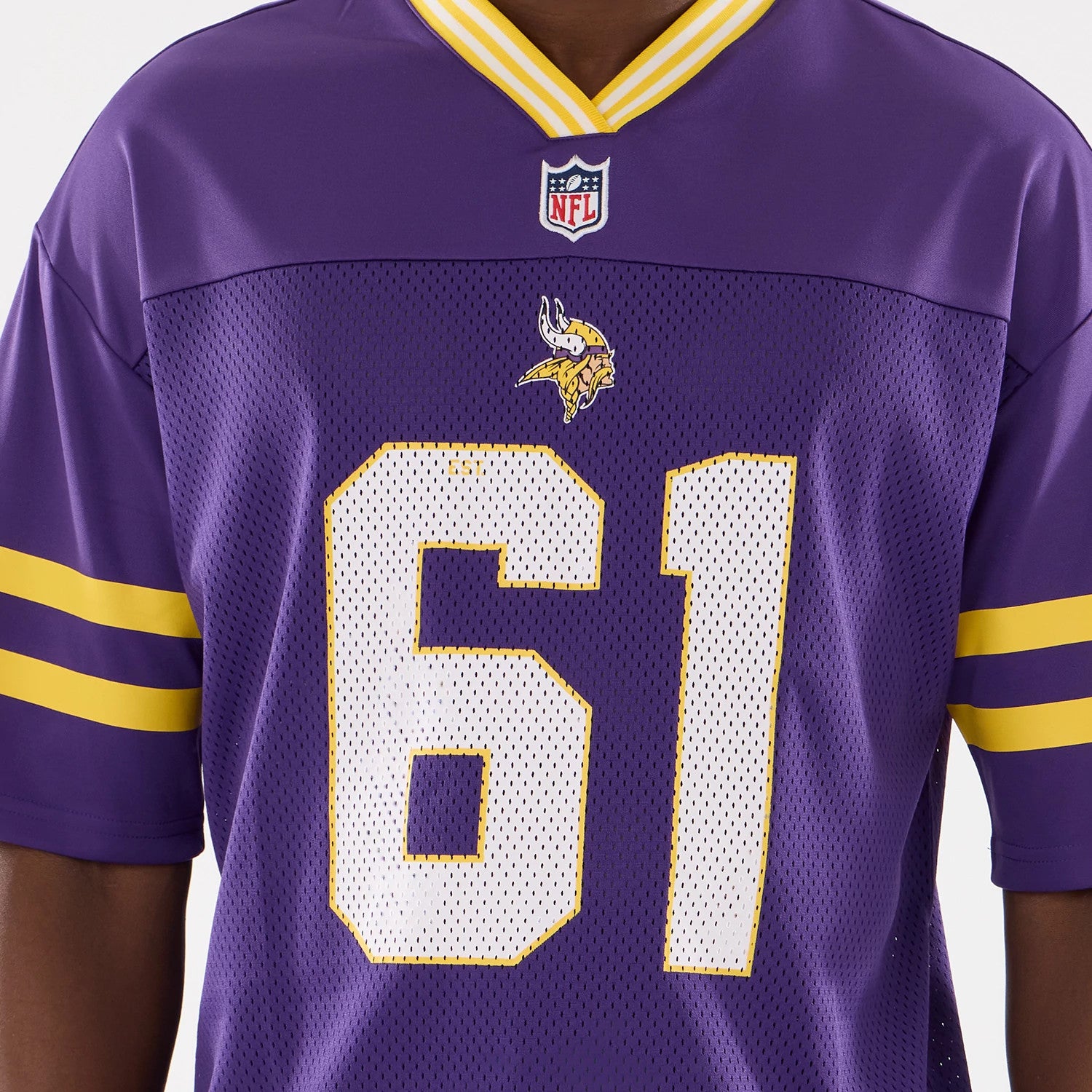 The Male model is wearing Minnesota Vikings NFL Mesh Purple Mesh Jersey 6