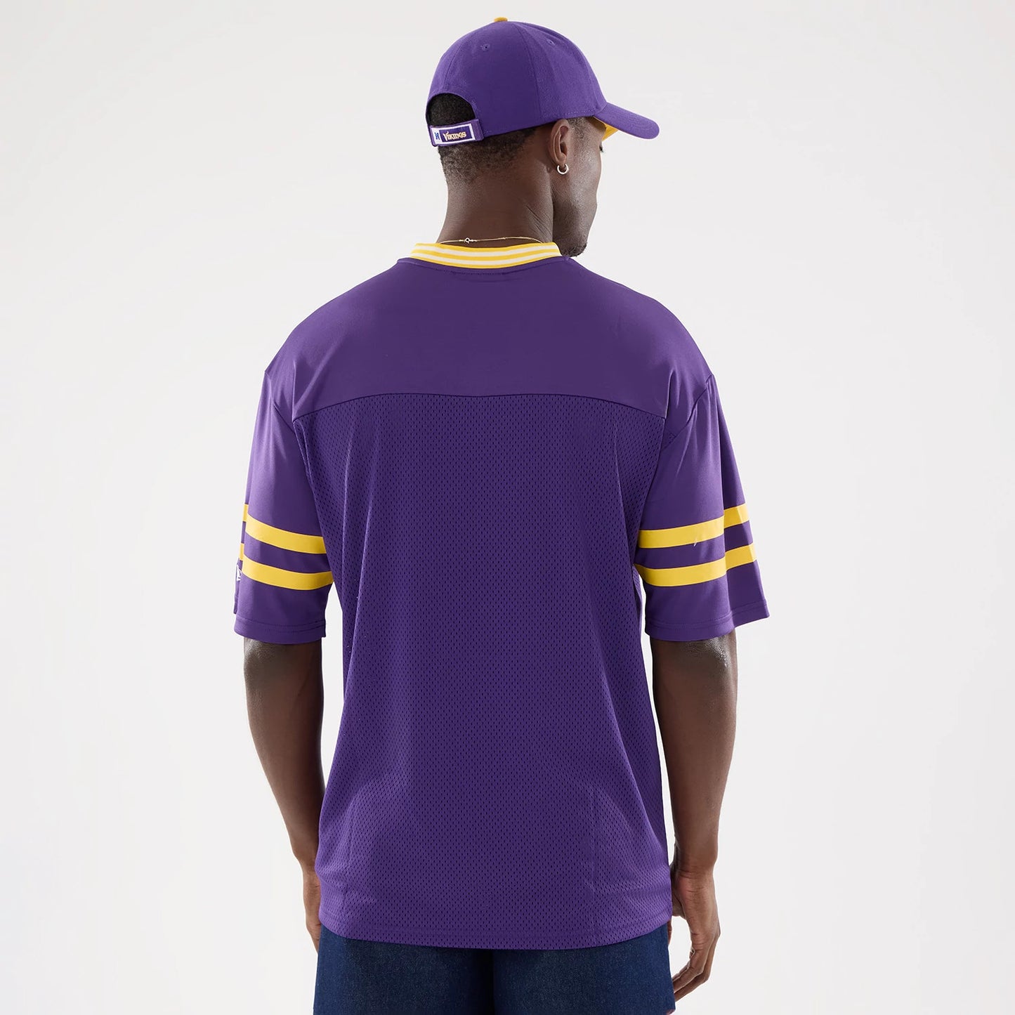 The Male model is wearing Minnesota Vikings NFL Mesh Purple Mesh Jersey 2