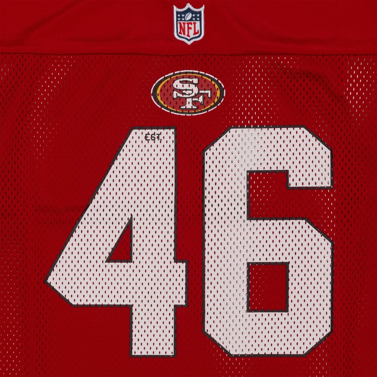 The Male model is wearing San Francisco 49ers NFL Mesh Red Mesh Jersey 3
