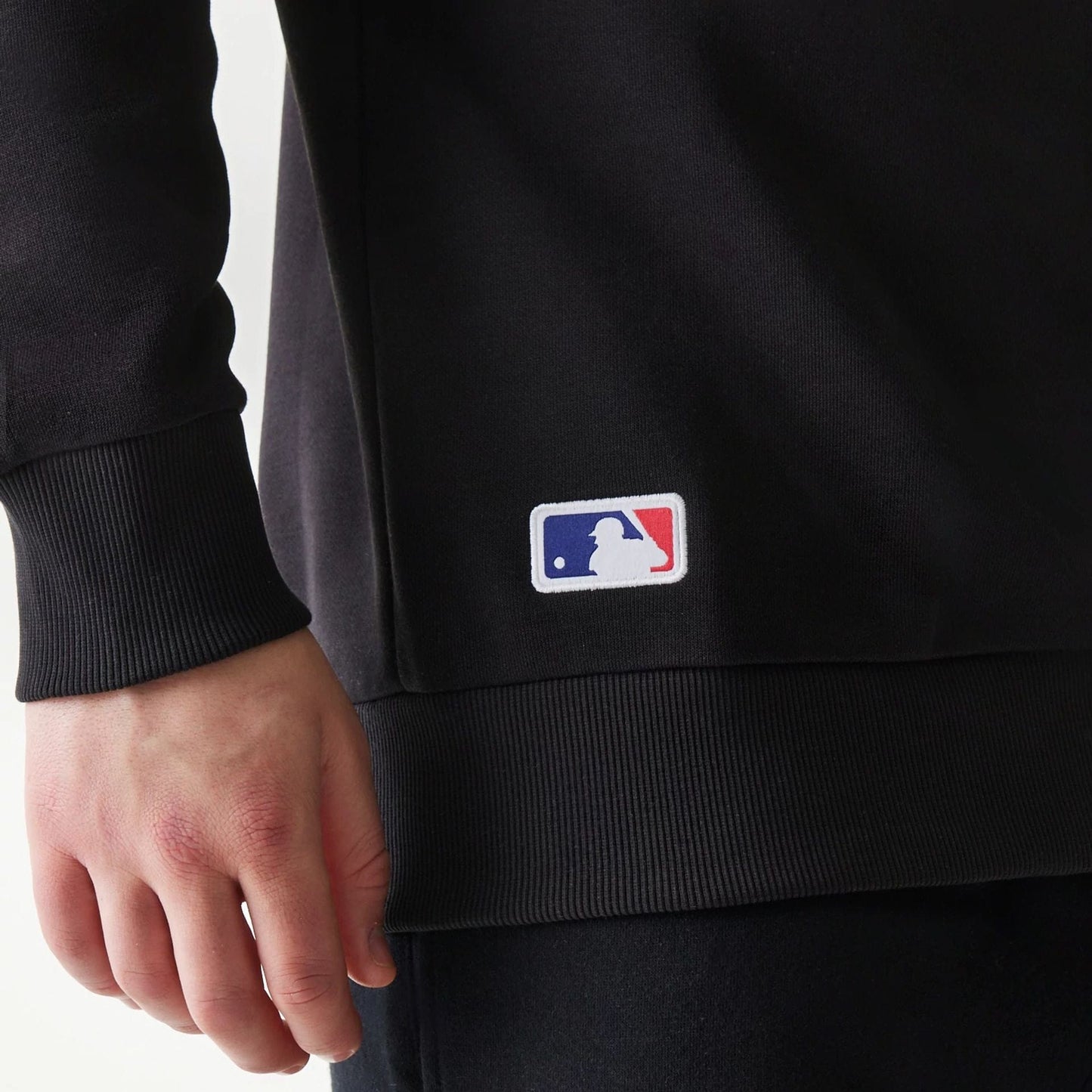 The Male model is wearing New York Yankees MLB Regular Black Crew Neck Sweater 5