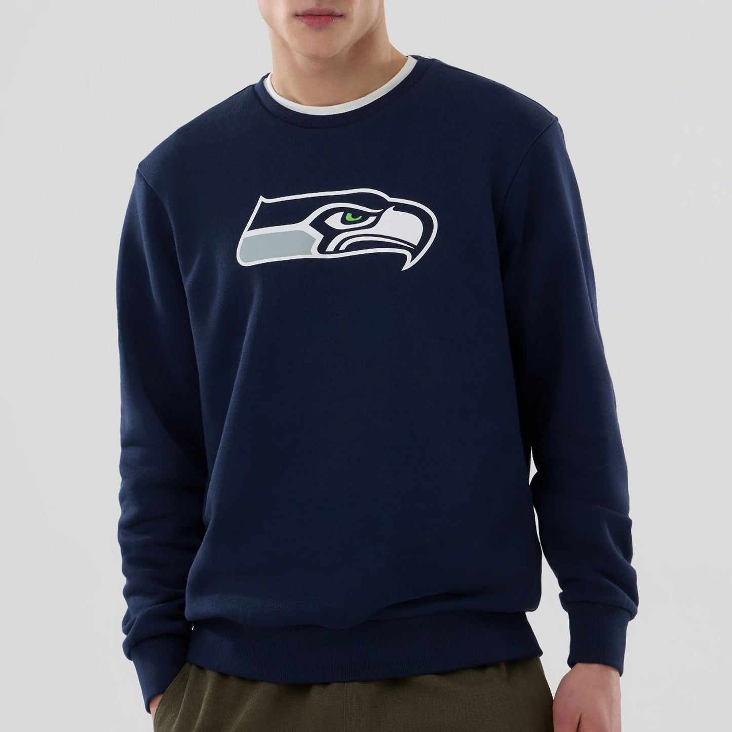 The Male model is wearing Seattle Seahawks NFL Dark Blue Crew Neck Sweater 4