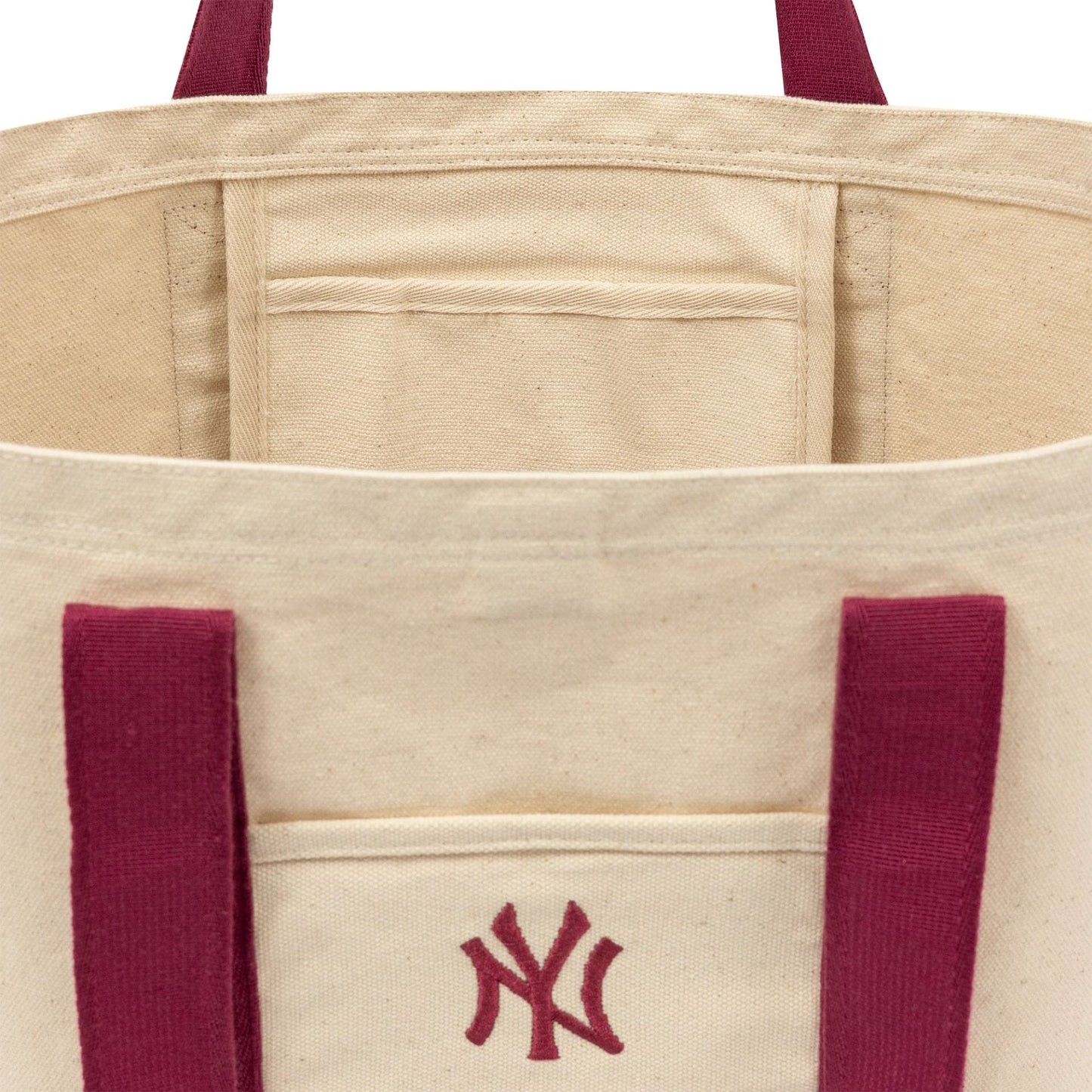 This is a New York Yankees MLB Strap Dark Red Canvas Tote Bag 4