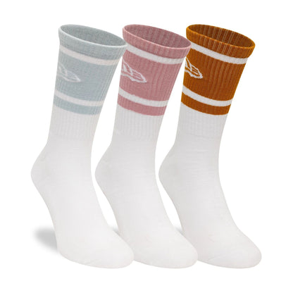 This is a New Era Stripe 3-Pack White Crew Socks 3